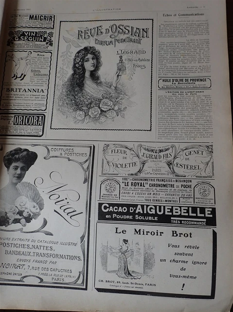 parfum LEGRAND +GIRAUD + MILLOT + postiche NOIRAT publicité ILLUSTRATION 1907