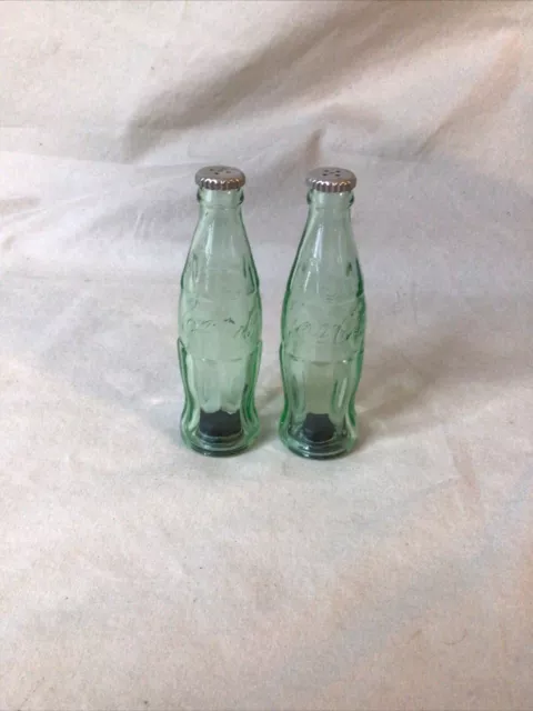 Coca-Cola Mini Bottle Green Glass Salt And Pepper Shakers 4-1/2" Tall (H)