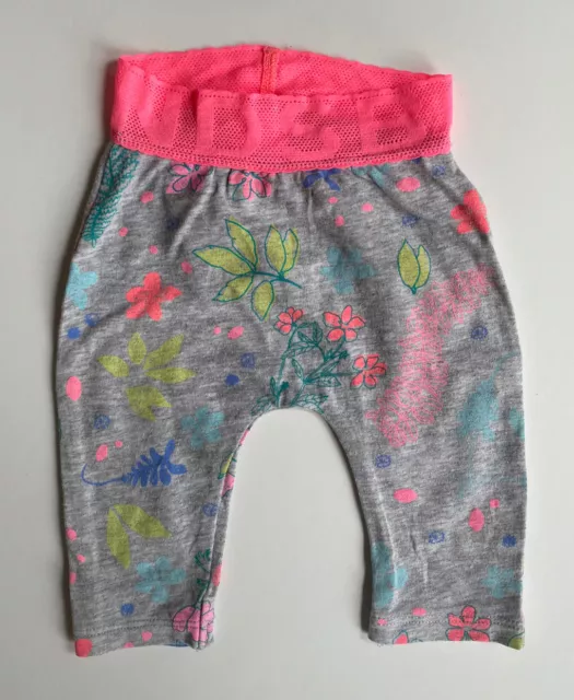 Bonds baby girl size 0-3 months grey neon pink floral leggings pants, VGUC