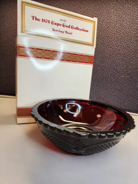 Vintage Avon 1886 - 1986 Centennial Ed. 8.5" Ruby Red Serving Bowl Cape Cod