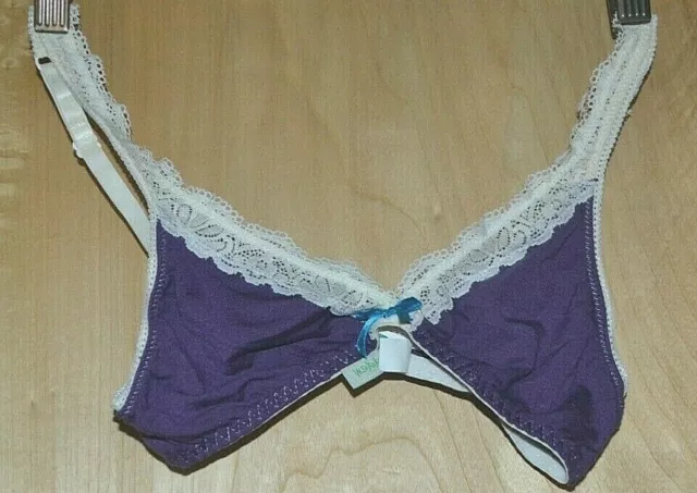 HONEYDEW Triangle Purple With Ivory Lace Bralette Size Medium Adjustable