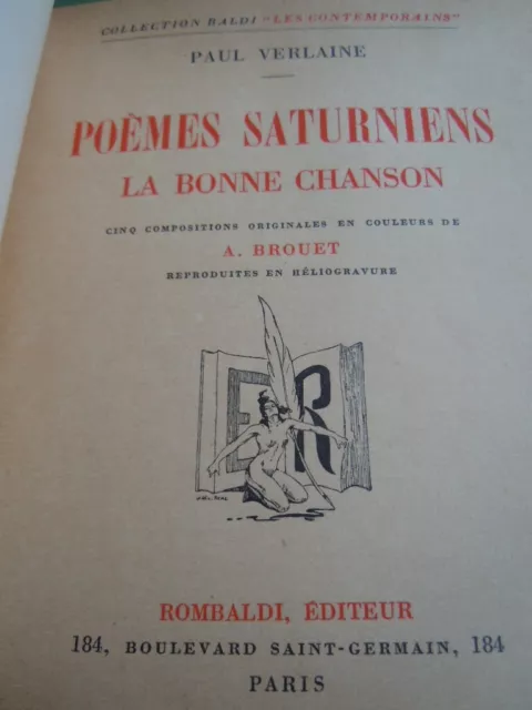 A.Brouet Paul Verlaine poemes saturniens la bonne chanson 1936 Rombaldi éditeur