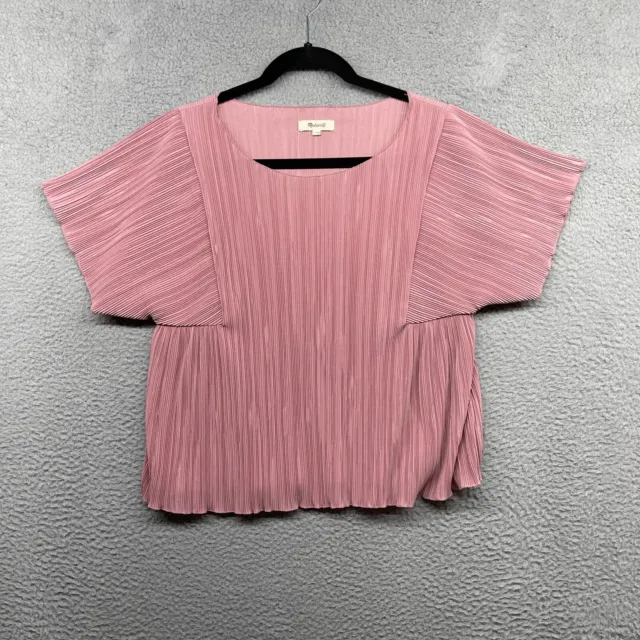 Madewell Womens Blouse Pink Pleated Short Sleeve Scoop Neck Pullover Size S
