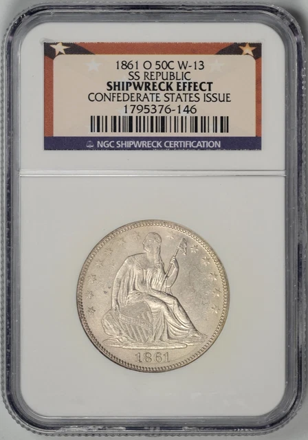 1861-O  HALF DOLLAR  SS  REPUBLIC NGC SHIPWRECK EFFECT ~ Confederate Issued 50c
