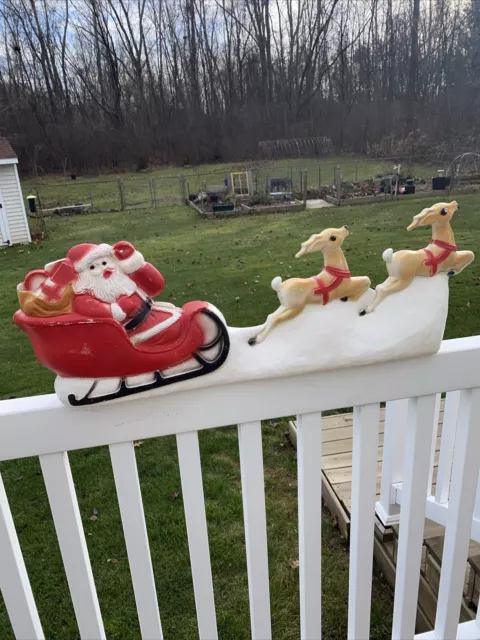 Vintage Union Products Santa's Sleigh & Reindeer Blow Mold No Light 32" Long