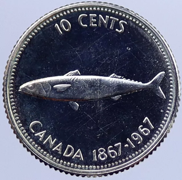 1967 CANADA 100th Anniversary MACKEREL FISH Vintage Silver 10 Cents Coin i118716