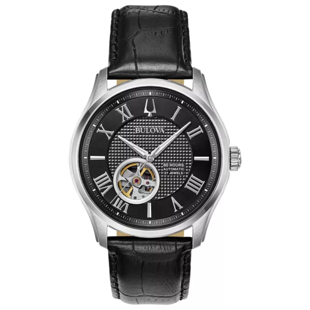 Bulova Men's Automatic Exhibition Caseback Black Skeleton Watch 42MM 96A217