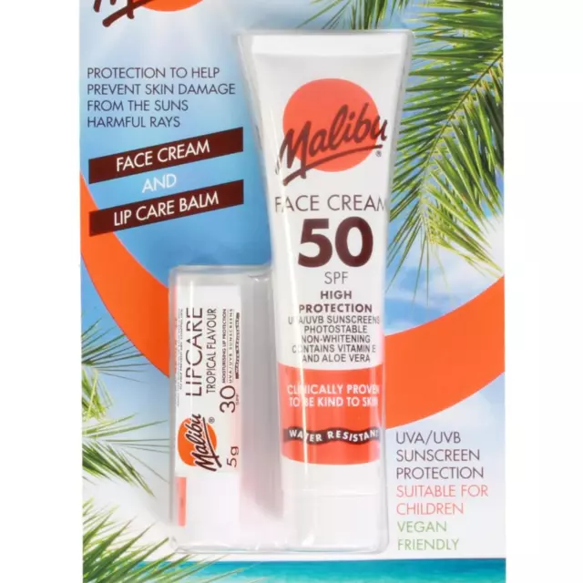 Malibu Sun Malibu Sun Duo Pack, SPF 50 Face Cream Sunscreen and SPF 30 Lip Balm