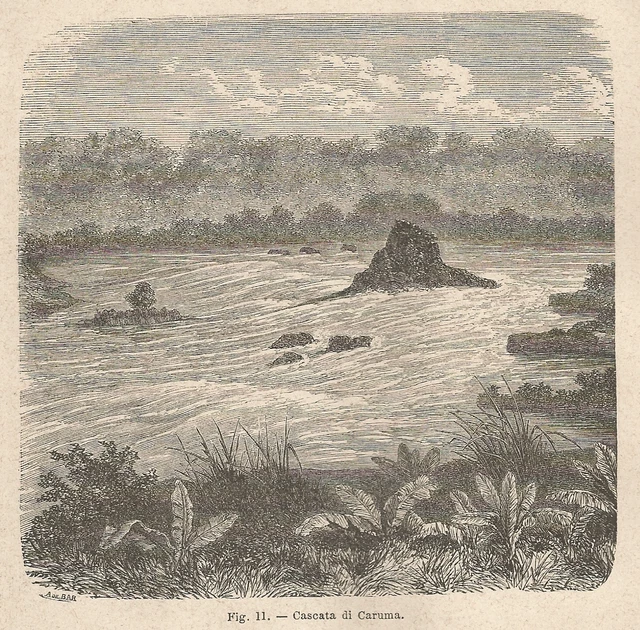 A2272 CASCADES DE Caruma Vue Xylographie Impression Antique 1895