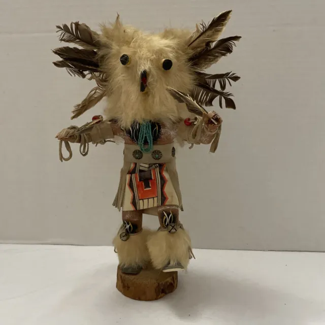 11” Kachina Doll  Wood Native American Sculpture Spruce Owl Signed