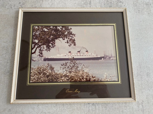 Queen Mary Cruise Ship Framed Photo VGC 32cm X 27