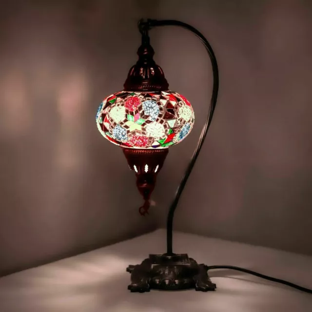 Lampada tavolo a collo di cigno a mosaico Tiffany fatta a mano turca marocchina