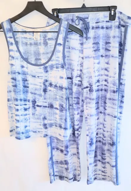 Lucky Brand Womens Two Piece Tank Top Pajama Set Tie Dye Blue