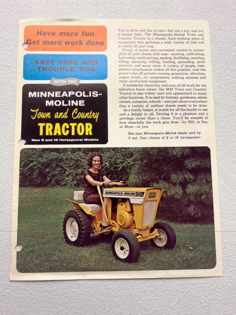 Vintage 1963 MM Minneapolis Moline Town and Country LGT Tractor Sales Brochure