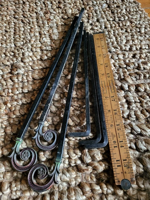 3 Antique Victorian Swing Arm Adjustable Curtain Rods Metal Scroll 2