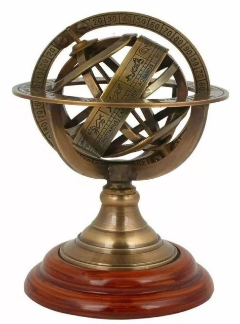 Astrolabio Grabado Globe Madera Regalo Antigüedad Armillary Sphere, Náutico