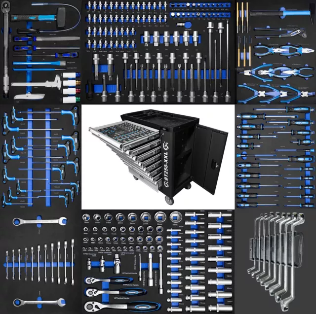 XXXL carrello attrezzi premium 8 cassetti carrello officina riempito con attrezzi CRV
