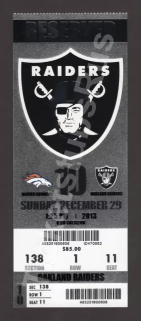 Peyton Manning NFL PASSING & TD RECORD 2013 Raiders Broncos 12/29 Full Ticket 2