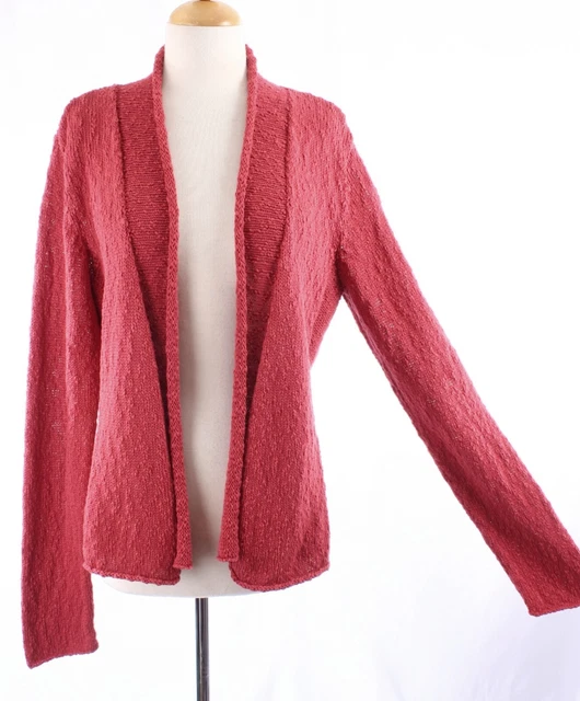 Eileen Fisher offene Vorderseite Baumwolle Strick Cardigan Pullover Koralle Lachsrot Gr. L 2