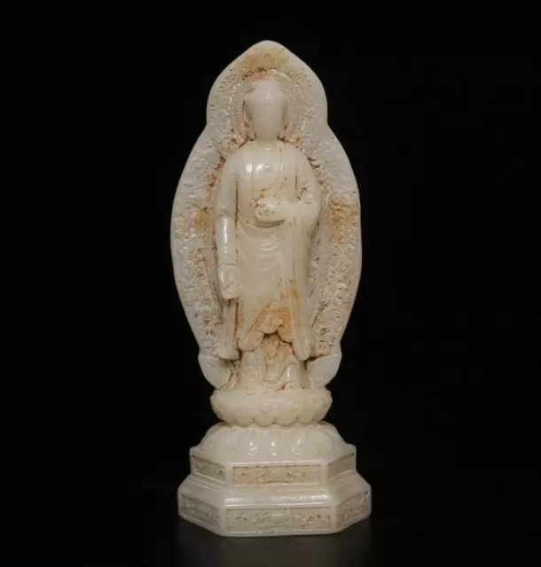 Old Chinese White Jade Buddha Statue w/ Buddha 20CM