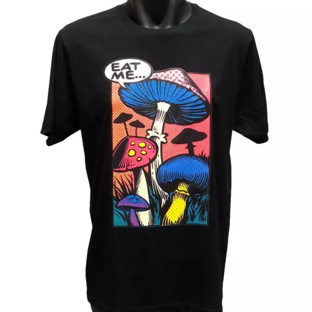 Quirky Eat Me Mushroom T-Shirt (Black, Regular and Big Mens Sizes)