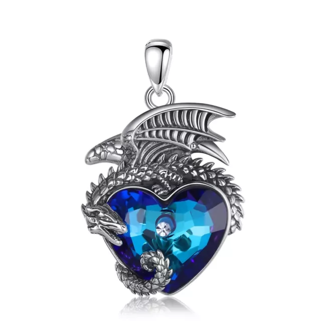 Heart-Shaped Austrian Crystal Dragon Pendant Sterling Silver Mythical Elegance