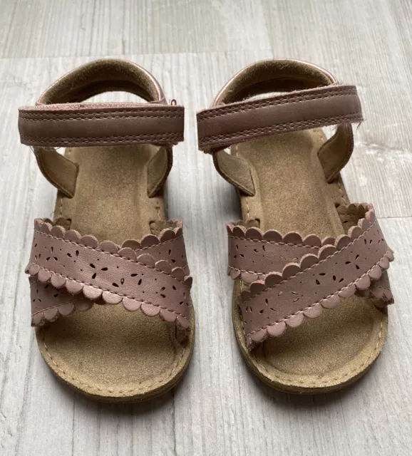 Next Baby Toddler Girls Summer Scallop Open Toe Sandals Pink Rose Gold Size 4.5