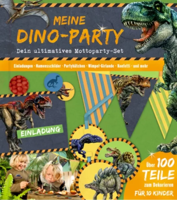 Aktivbuch Meine Dino Party Einladungen Namensschilder Hütchen Dinosaurier NEU