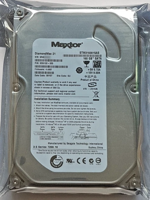 Disque Dur Maxtor DiamondMax 10 160 Go SATA - 7200 Tr/min - 3.5 Pouces - Neuf (boîte Ouverte)