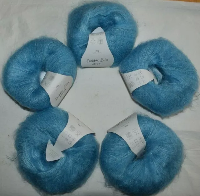 5X25g Debbie Bliss Angel 009 Aqua  Mohair / Silk 125g Knitting Wool Yarn N2