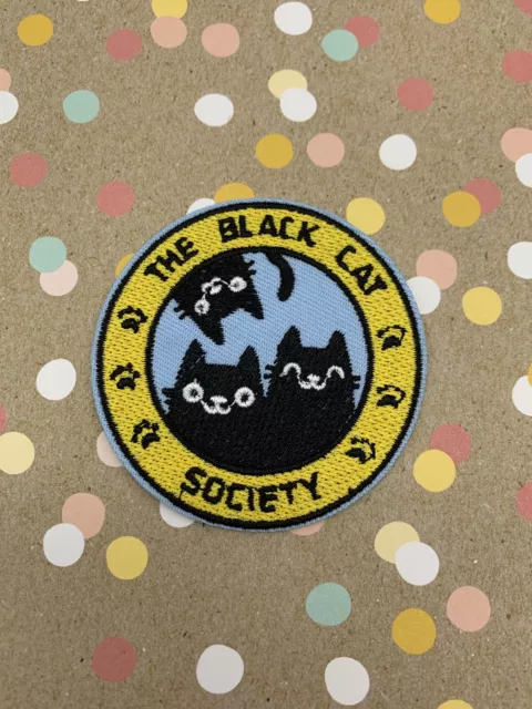 Black Cat Society Iron On Embroidered Patch Cute Kitten Love