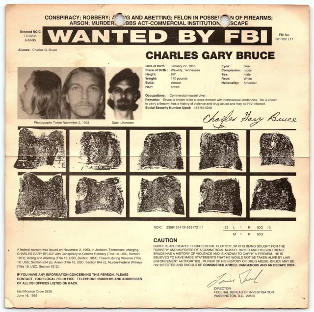 1995 Fbi Wanted Poster Charles Gary Bruce Camden Tn Murder Oxygen Tv  Z4966