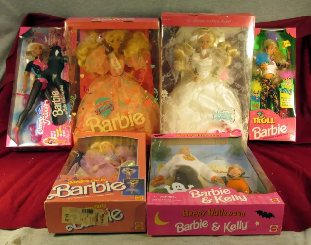 Lot Of 6 Vintage Barbie Doll 7913 Wedding 1953 10257 17238 15428 In Original Box