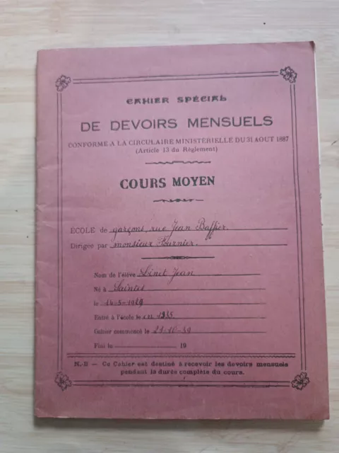Cahier Manuscrit En Très Bon État, Cahier Devoirs Mensuels Cours Moyen.