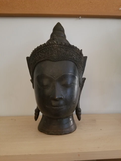 Thai bronze Crowned Buddha head,  Ayutthaya style. 