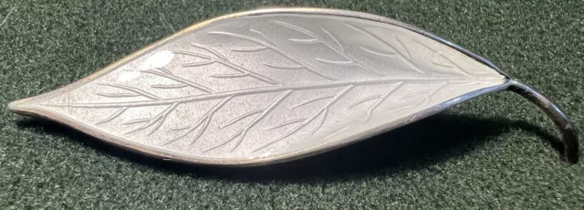 Vintage David Anderson GuillocheSterling Silver 925 White Enamel Leaf Brooch Pin
