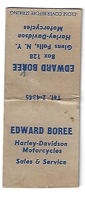 Harley-Davidson Motorcycle Matchbook Glens Falls, NY Edward Boree
