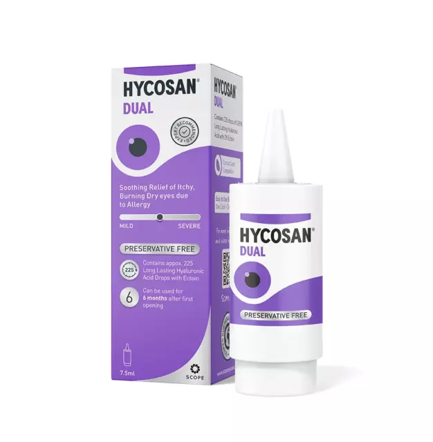 Hycosan Dual sans Conservateur Lubrifiant Allergie Gouttes Yeux 7.5ml