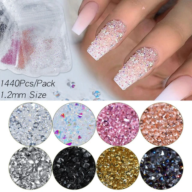 1440 piezas / Bolsa de brillo transparente arte en uñas pedrería Flatback cristal gema uñas decoración