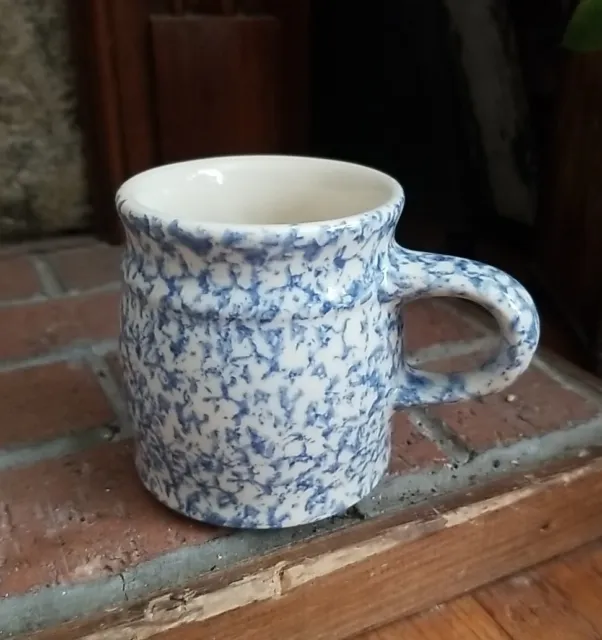 Roseville Spongeware Coffee Cup Mug Workshops Gerald E Henn 3.5" BLUE Pottery