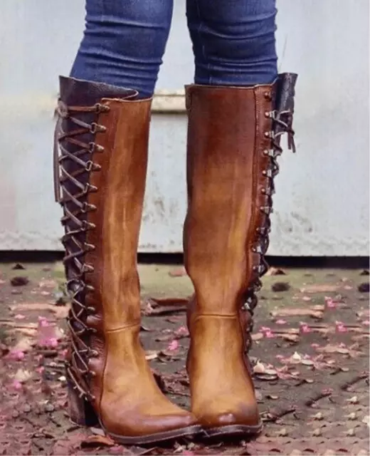 Freebird by Steven Wyatt Leather Boots size 6 Cognac Brown Lace Up Block Heel