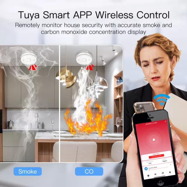 Tuya Smart WiFi Carbon Monoxide & Smoke Detector CO Gas Sensor Alarm Wireless 3