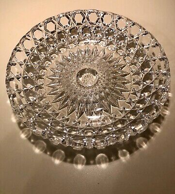 Vintage American Brilliant Small Cut Glass Shallow Bowl  With Hobstars
