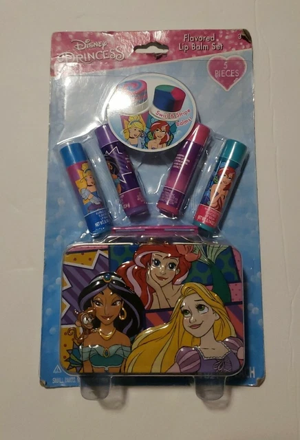 Disney Princess Lip Balm 5 pc Set Watermelon Cotton Candy Bubble Raspberry & Tin