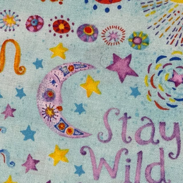 Cotton Fabric Stay Wild Moon Child Blue Purple Sun Stars FQ Or Continuous Cut