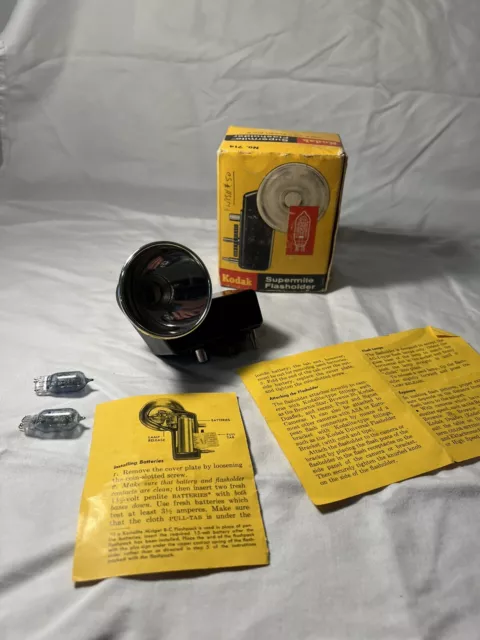 Vintage Kodak Supermite Flasholder For Vintage Camera. Original Box. 2 Bulbs.
