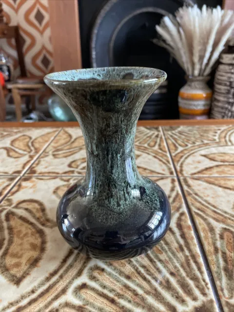 Fosters Pottery Vintage Vase Green Honeycomb Mottled Drip Glaze Vase 14cm High