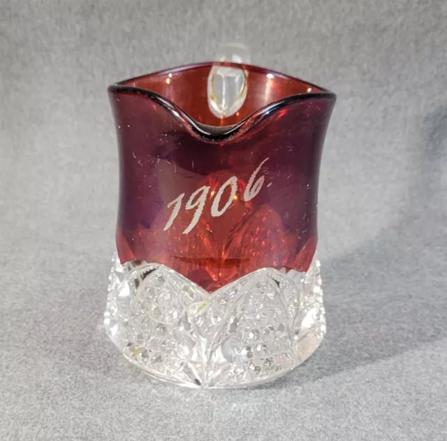 Antique 1906 EAPG Ruby Red Jefferson Glass Souvenir 8 oz. Full Size Creamer 3