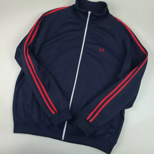 FRED PERRY TRACK Jacket Men's XL Blue Red Stripe Full Zip Running ...