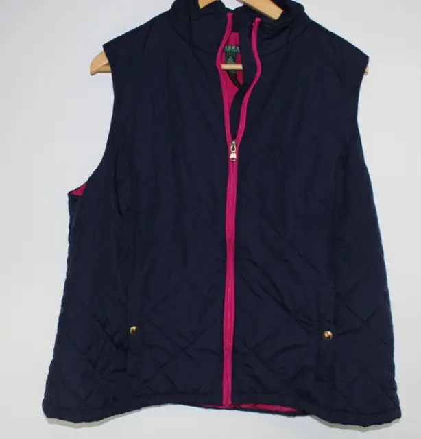 Ralph Lauren Polo Women’s 1X Navy & Pink Quilted Puffer Vest Full Zip EUC 41381